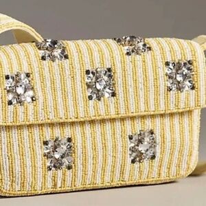 Anthropologie Fiona Geometric Yellow Stripe Beaded Bag NWT